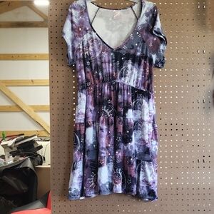No Boundaries Purple Galaxy V-Neck Mini Dress